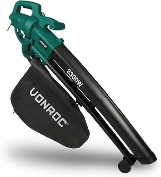 VONROC Soplador de Hojas Eléctrico 3300W 3 en 1 Aspirador y Triturador