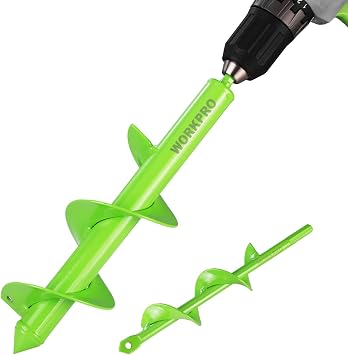 WORKPRO Barrena de Jardín, Perforadora para Taladro de Jardín, Barrena Espiral Inalámbrica, Taladro Manual, Herramienta de Excavación para Plantar y Perforar (8 x 30 cm y 4 x 22 cm) 2 Piezas
