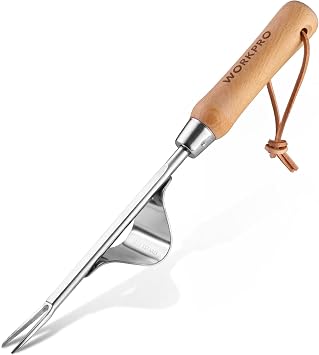 WORKPRO Desherbador Manual de Acero Inoxidable con Mango de Madera