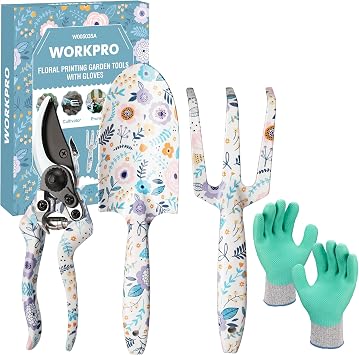 WORKPRO Juego de Herramientas de Jardín 4 Piezas con Guantes