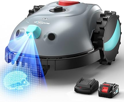 YARDCARE V100 Robot Cortacesped sin Cable Perimetral, con Cámara, Sistema de Evitación de Obstáculos, Navegación Visual, 4 Ah Batería, Cortacésped Robótico con Cuchillas de Repuesto y Corte en Espiral