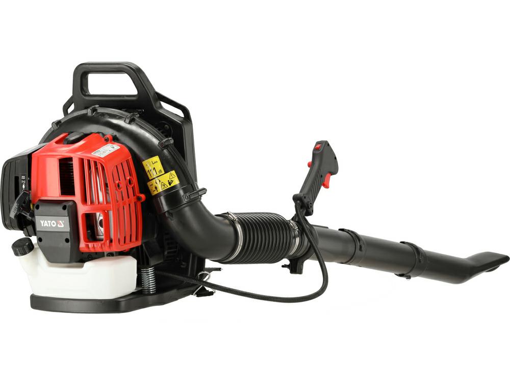 Yato Soplador de hojas de gasolina, 1,45 kW de potencia, flujo de aire de 280 km/h, volumen de 890 m³/min, limpieza profesional de superficies verdes